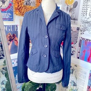 ✨4🛒 $20 ✨ American Eagle Cotton Blazer Jacket S Blue White Striped Lined